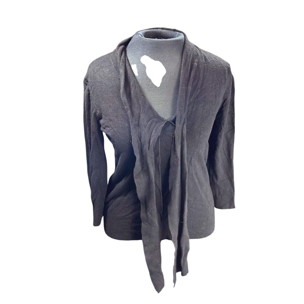 7th Avenue Design Studio Black Lightweight Long-Sleeve Open Cardigan Sweater Wit - Picture 2 of 10